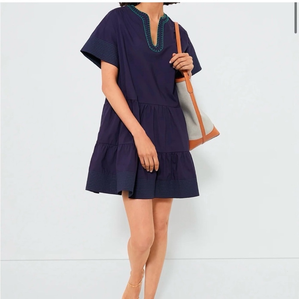 Tuckernuck Pomander Place Kinsley Tiered Dress Embroidered M 100% cotton preppy